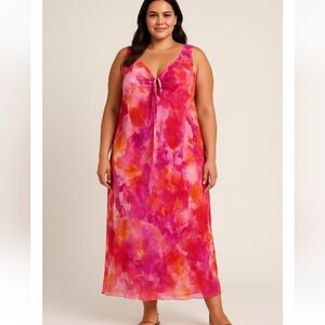 Venezia Pink Floral Maxi Dress – Size 26/28 – Sleeveless Tie-Front